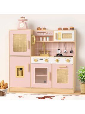 Wooden Kids Play Kitchen Set - Pretend Toy Gift for Girls & Toddlers, Fun